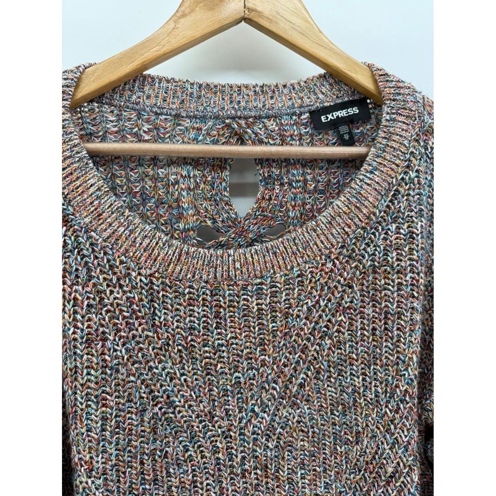 Express Womens XS Multi Color Space Dye Open Lattice Back Knit Sweater - Picture 5 of 8